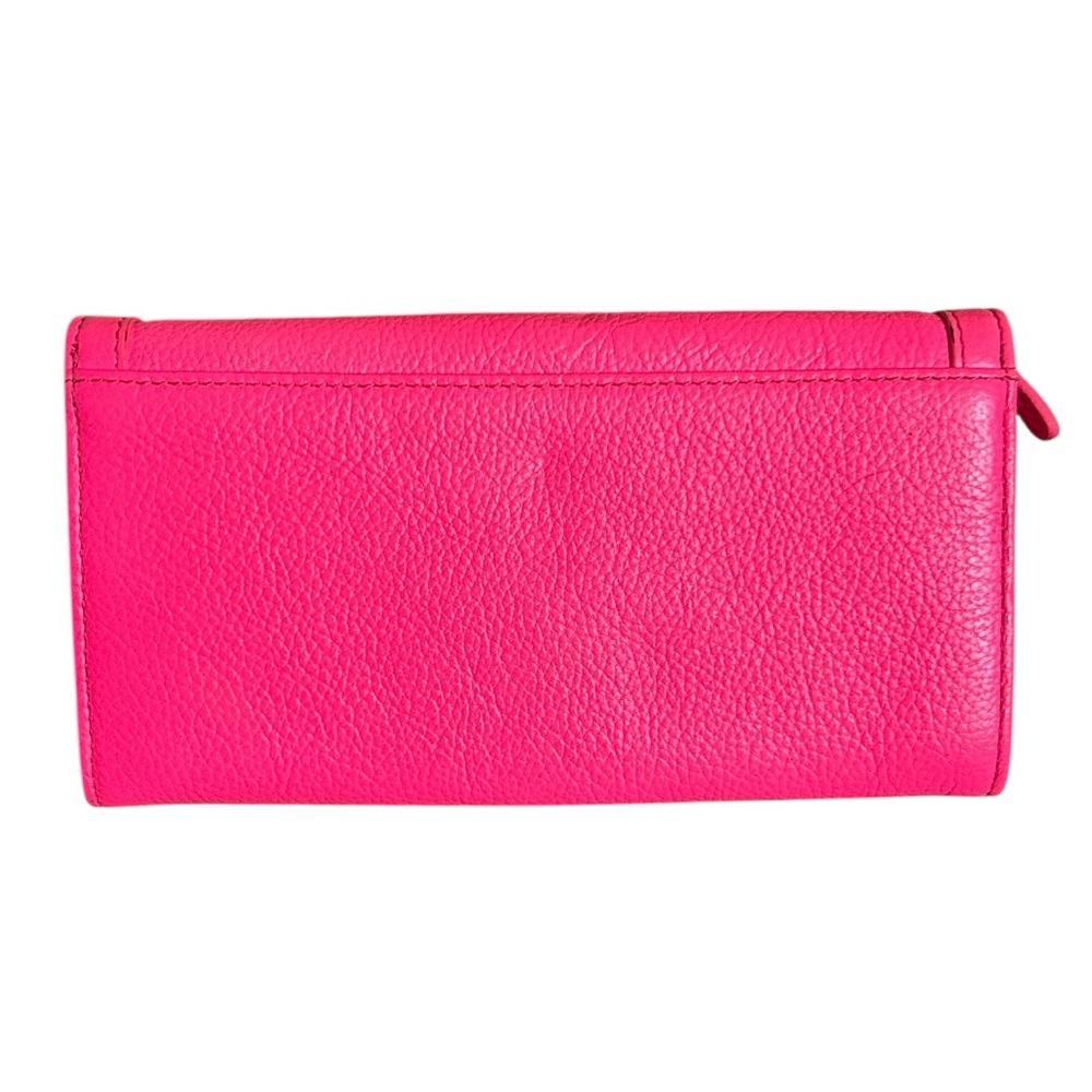 J.Crew Large Leather Gold Toggle Hot Pink Pebbled Leather  Wallet Clutch - Picture 2 of 7